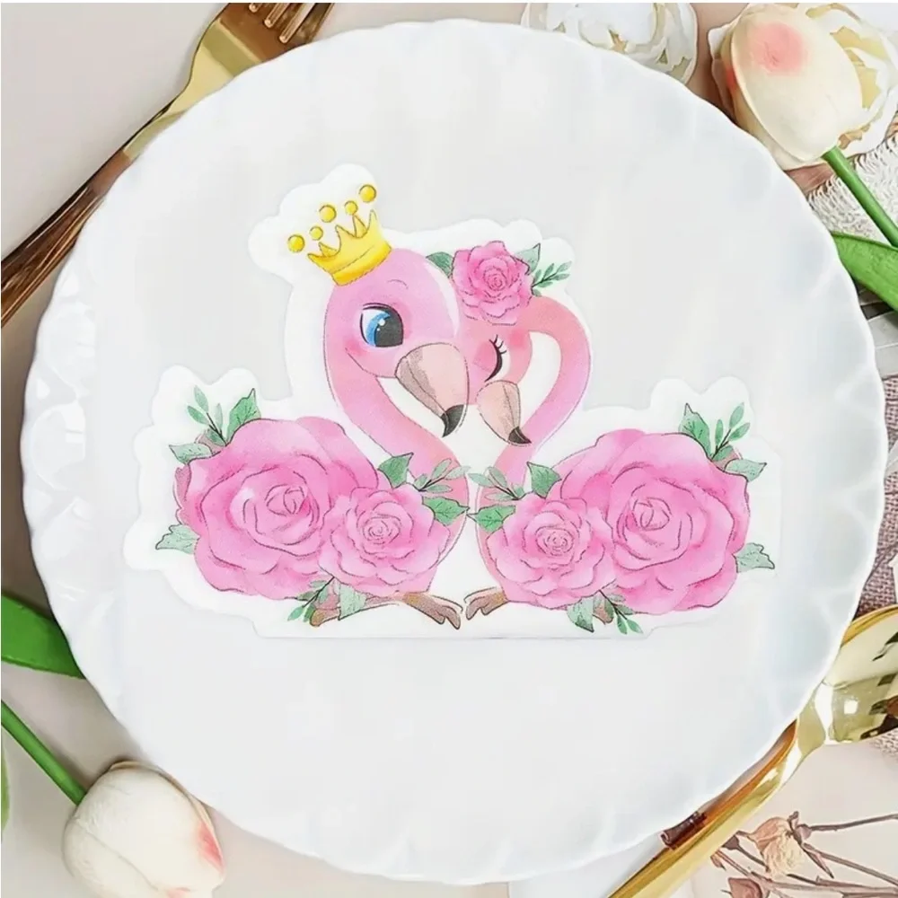 His & Hers Pink Rose Flamingo Shaped Party Napkins, 20-ct
